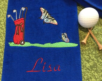 Personalized Butterfly Golf Towel: Ladies Sports Bag Accessory