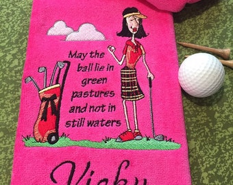 Personalized Ladies Golf Towel: Embroidered Christian Golfer Gift
