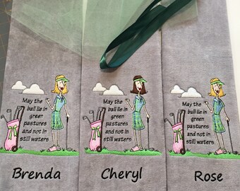 Personalized Ladies Golf Towel, Custom Embroidered Sports Bag
