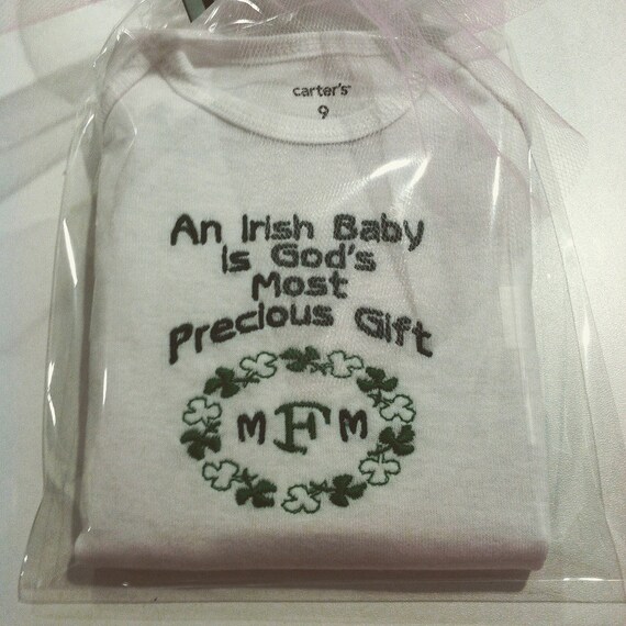 Monogram Baby Gift Set, Embroidered Irish Bodysuit, Burp Cloth