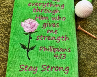 Golf Towel, Scripture, Philippians, Golf Gift, Pastor, Prayer Partner,  Door Prize, Raffle Prize, Christian
