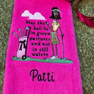 Green Pastures Ladies Golf Towel, Golf Bag, Golfer, Personalized, Christian, Raffle Prize, Door Prize, Ladies Golf, Birthday