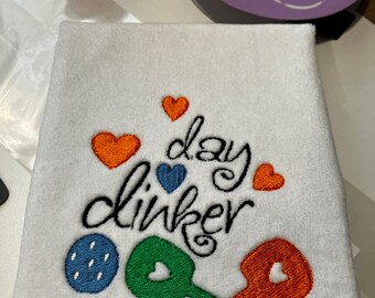 Personalized Pickleball Towel: Embroidered "Day Dinker" Sports Gift