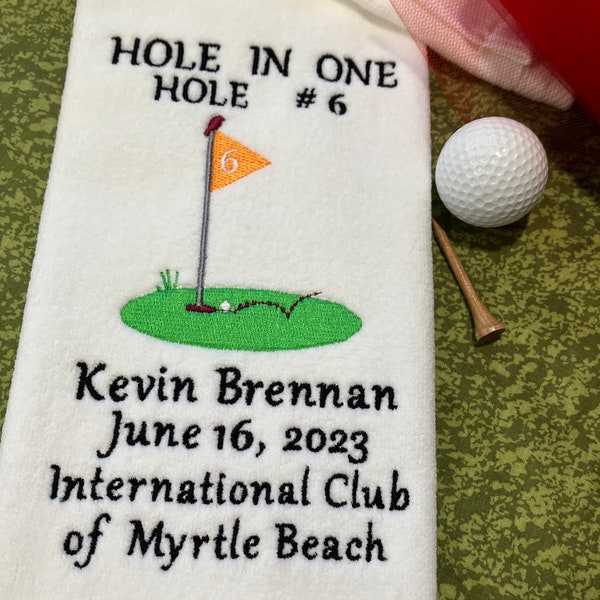 Hole in One, Golf Towel, Personalized, Embroidered, Golf Course, Golfer Gift