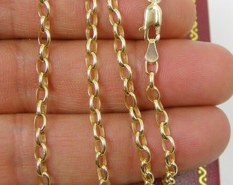 k Yellow Gold - Bolt Ring - BO2 3.10mm Oval Link Belcher Style Unisex Bracelet 21cm Length Genuine 375 9ct