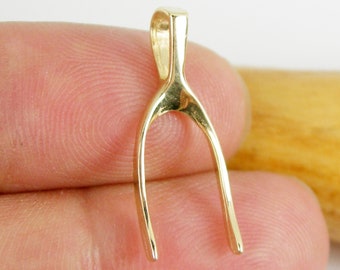 Lucky Wishbone Solid 3 Dimensional Design Pendant Charm Genuine 750 18ct 18k Yellow gold or 375 9k 9ct Yellow Gold- C133