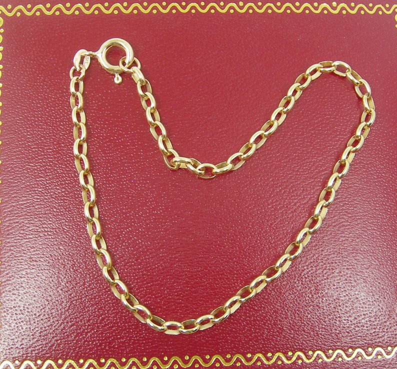 k Yellow Gold - Bolt Ring - BO2 3.10mm Oval Link Belcher Style Unisex Bracelet 21cm Length Genuine 375 9ct