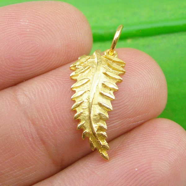 New Zealand Iconic Fern Leaf Charm Pendant Solid Genuine 375 9k 9ct Yellow Gold or 750 18k 18ct Yellow Gold - Australian Made - C58