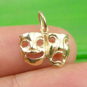 Comedy and Tragedy / Laughing and Crying Theatrical Masks Charm Pendant Genuine 375 9ct 9k Yellow Gold or 750 18k Gold, C2270