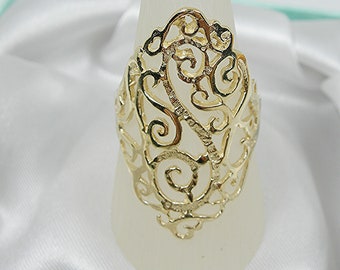 Large Filigree Statement Plain Band Ring Genuine 375 9ct 9k Yellow Gold or 750 18ct 18k Yellow Gold or Genuine 925 Sterling Silver - R3218