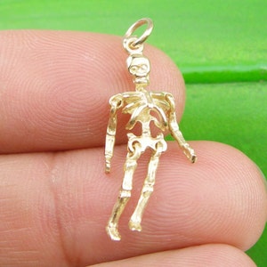 Skeleton Moveable 3 Dimensional Halloween Charm Pendant Genuine 375 9k 9ct Yellow Gold C2073 image 1