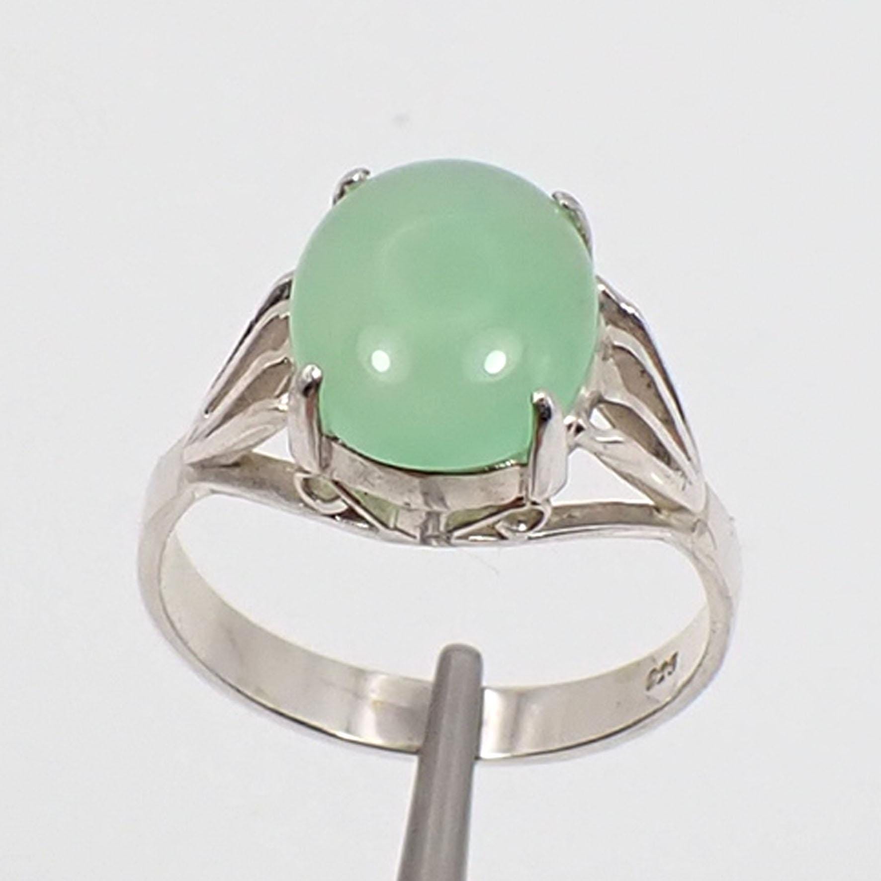carats Oval 11x9mm Green-Blueish Natural Australian Jade Chrysoprase  Gemstone Claw Solitaire Ring Genuine 925 Sterling Silver, R660