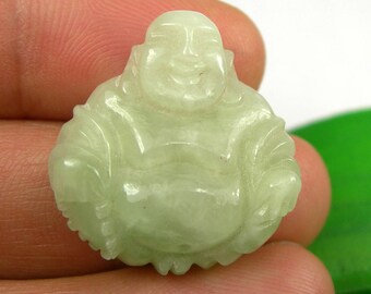 26x25mm Wide Light Green Color Natural Chrysoprase Gemstone Carved Lucky Wealth Prosperity Happy Buddha Pendant 38 carats, Weight 7.69 grams
