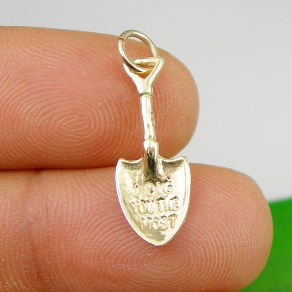 Gold 3 Dimensional I Dig U The Most Shovel Love Charm Pendant Available in Genuine 375 9k or 750 18ct 18k Yellow Gold, Rose Gold - C180