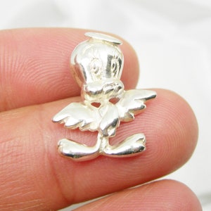 Colgante de encanto de personaje de dibujos animados de Tweety Bird, disponible en plata de ley 925 genuina o oro amarillo genuino 375 9ct 9k o 750 18ct 18k - P96
