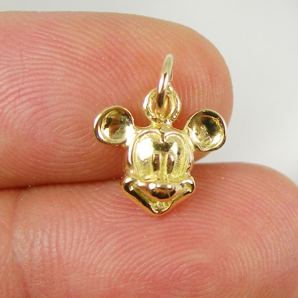 Small Mickey Mouse Face Charm Pendant Genuine 375 9ct Yellow Gold or Genuine 750 18ct 18k Yellow Gold - C100