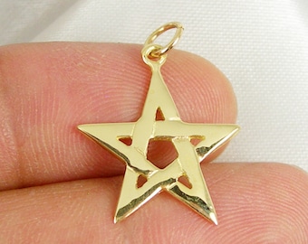 Fünfzackiger Stern Pentagramm Symbol Charm Anhänger Echt 375 9ct 9k oder 750 18k 18ct Gelbgold - C224