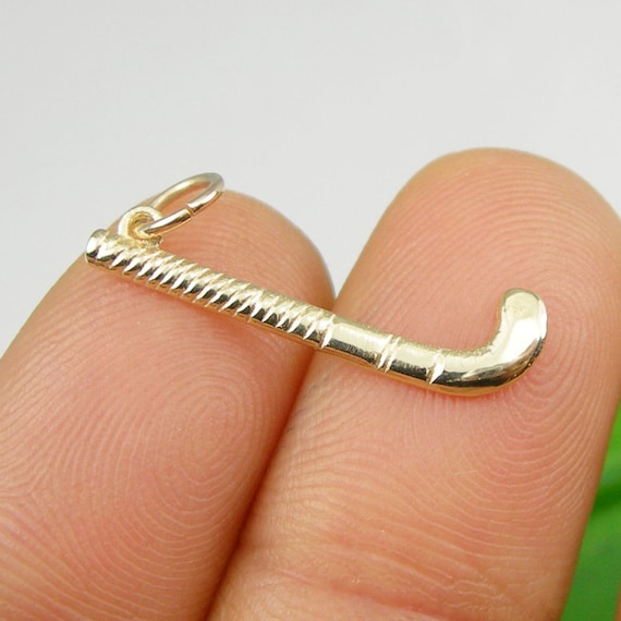Single Hockey Stick Sport Charm Pendant Available In Genuine - Gold Hockey Stick Pendant