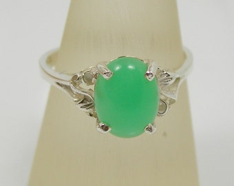 2.18 carats Oval 9x7mm Gem Quality Natural Australian Jade Chrysoprase Gemstone Solitaire Ring Genuine 925 Sterling - R678