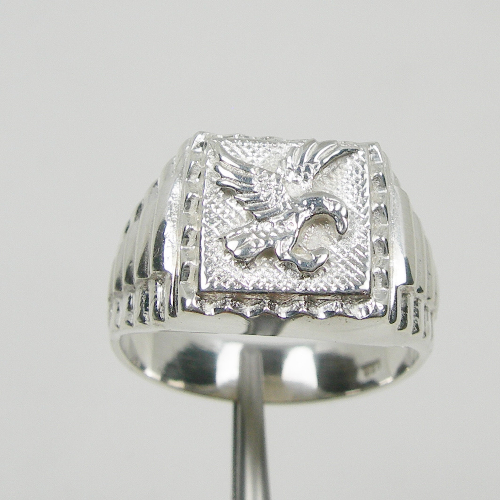 Eagle Hawk Bird Square Signet Plain Men Gent Ring Genuine 925