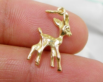 Bambi Baby Deer Christmas Reindeer Animal Charm Pendant Genuine 375 9ct 9k or 750 18ct 18k Yellow Gold, C2733