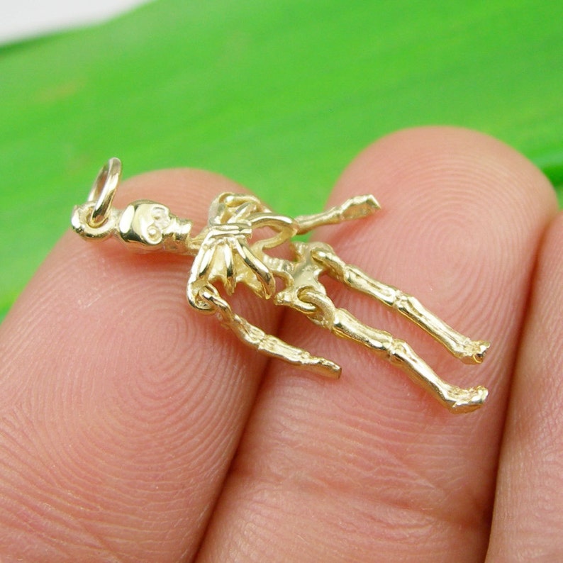 Skeleton Moveable 3 Dimensional Halloween Charm Pendant Genuine 375 9k 9ct Yellow Gold C2073 image 2