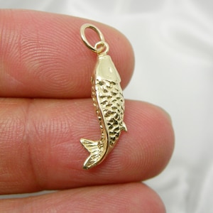 Small Lucky Koi Fish Animal Charm Pendant, Genuine 375 9ct 9k or 750 18ct 18k Yellow Gold, Rose Gold - C200