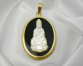 Goddess Of Compassion Quan Yin Lady Buddha Pendant Genuine 750 18ct 18k Yellow Gold