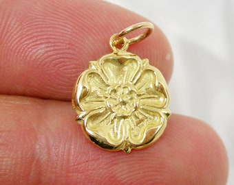 Solider Doppelseitiger Design Muster Tudor Rose Charm Anhänger Echt 375 9k 9 Karat oder 750 18 Karat 18 Karat Gelbgold, Roségold - C191