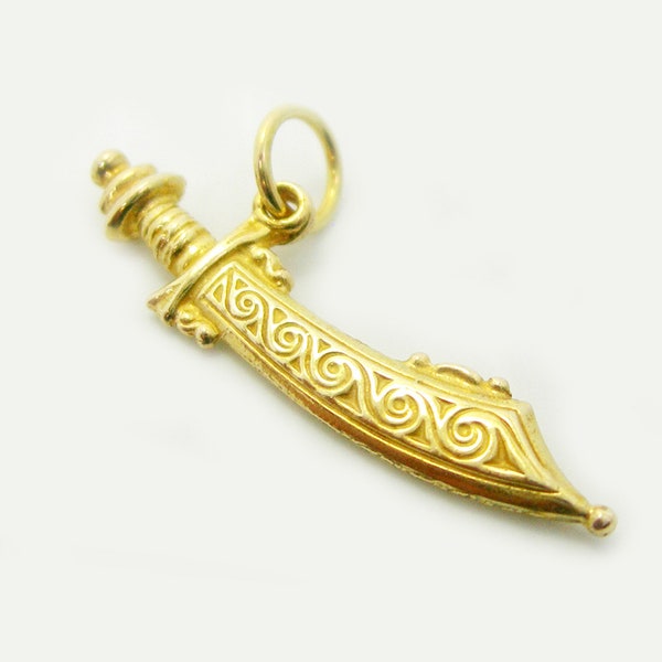 Solid 3 Dimensional Scimitar Sword Sabre Blade Charm Pendant, Genuine 375 9k 9ct or 750 18k 18ct Yellow Gold, 925 Sterling Silver - C2634