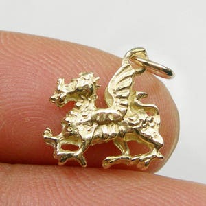 Small Solid 3 Dimensional Wales&#39;s Dragon Animals Charm Pendant, Available in Genuine 375 9k or 750 18k Yellow Gold - C101