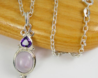 Natural Light And Dark Colour Amethyst Gemstone Pendant With Oval Belcher Necklace 50cm Genuine Genuine 925 Sterling Silver - P33