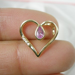 Genuine 10k Yellow Gold Teardrop Pink and White Colour Cubic Zirconia Gemstone Love Heart Pendant