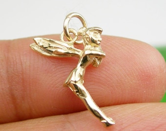 Solid 3 Dimensional Cute Tinkerbell Wings Fairy Charm Pendant Genuine 375 9ct 9k Yellow Gold 0r 750 18ct 18k Yellow Gold - C146