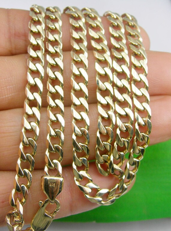 Solid Gold Genuine 375 9k 9ct Yellow Gold Curb Bevelled Chain