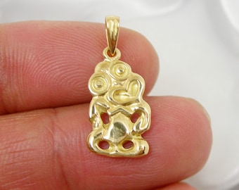 Maori Tiki Mask Figurine Pendant Charm Solid Genuine 375 9ct 9k Yellow Gold or Genuine 750 18k Yellow Gold - C2031