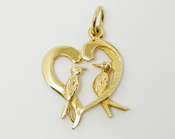 Love Birds and Heart Pendant Genuine 925 Sterling Silver Genuine 375 9ct 9k or 750 18ct 18k Yellow Gold - P6001