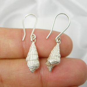 Sea Shell Horn Seashell Earrings Drop Dangle With Shepherd Hooks Genuine 925 Sterling Silver - E5077