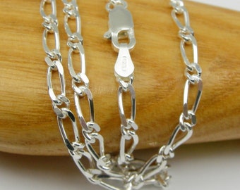 Figaro Curb Diamond Cut Chain Necklace Solid Genuine 925 Sterling Silver - FD81 - Australian Made Chains - 50cm or 55cm Length