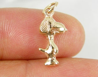Snoopy Hund Charlie Braun Comic Solid 3D Charm Anhänger Echt 375 9ct 9k oder 750 18ct 18k Gelbgold - C173