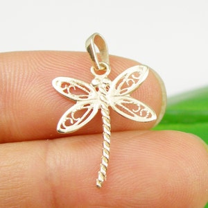 Dragonfly Filigree Wings Small Flat Design Pendant Available Genuine 375 9ct 9k or 750 18k 18ct Yellow Gold Genuine 925 Sterling Silver P170