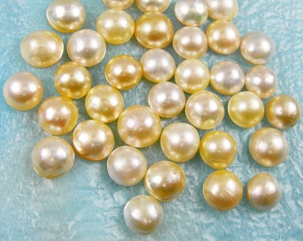 Qty = 2, Rare Size 8-9mm Round Saltwater Natural Golden Color Australian Grown Mabe Pearl Loose Shark Bay Monkey Mia