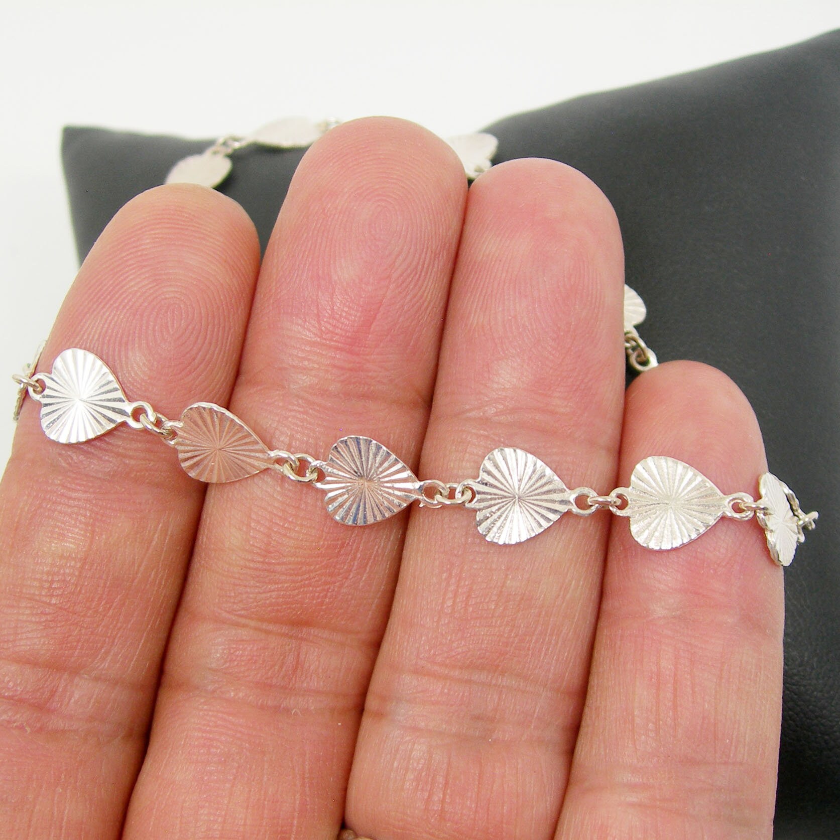 Bracelet Tennis En Argent Sterling Filigrane, Cœur Amour Rétro, Taille 7.25 - Occasion