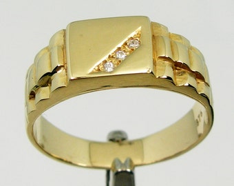Genuine 375 9ct 9k or 750 18ct 18k Yellow Gold Men&#39;s Square Signet Ring With Round Brilliant Cut Natural Diamond, R3066