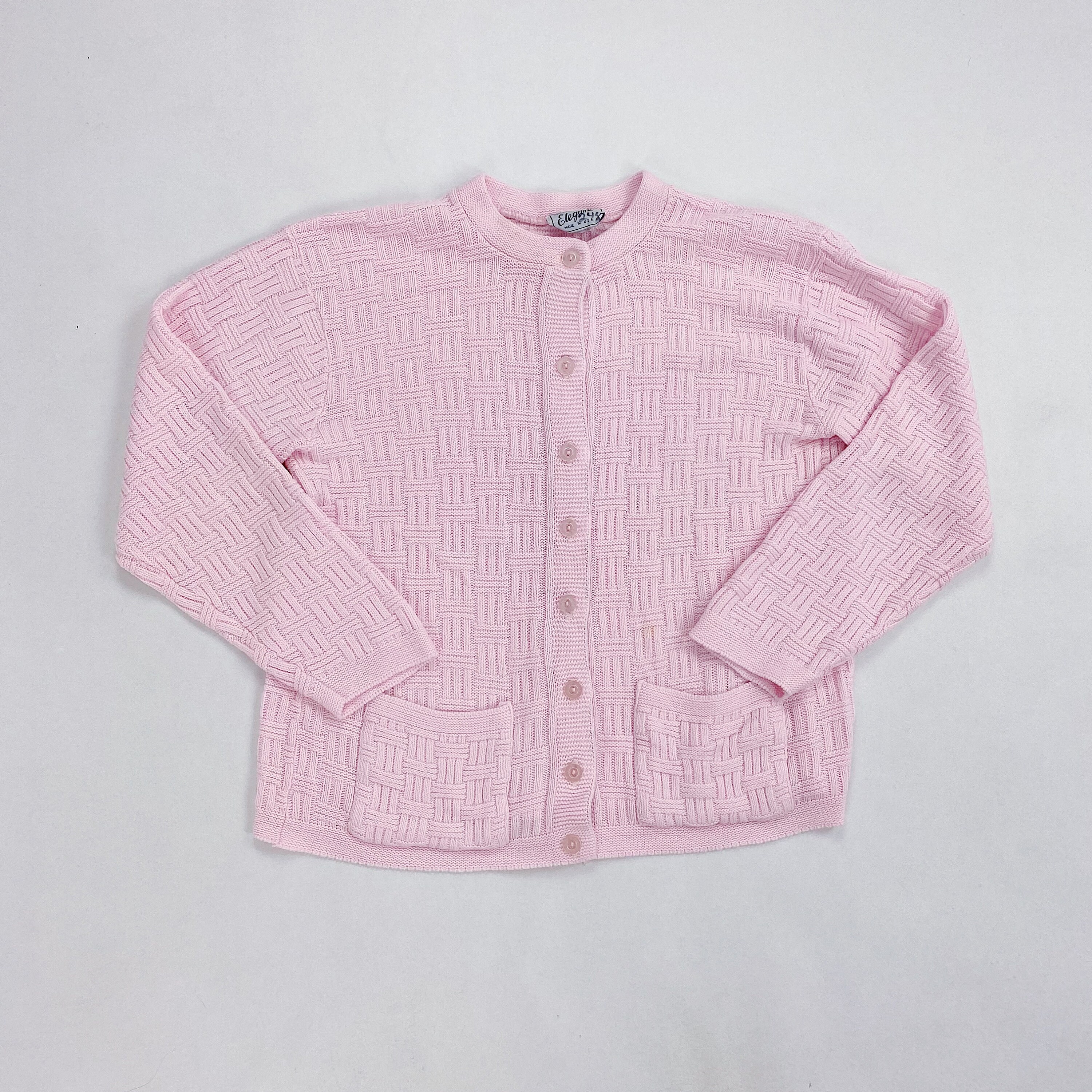 80s Elegant Cardigan Size Medium Pastel Pink Button Down Sweater