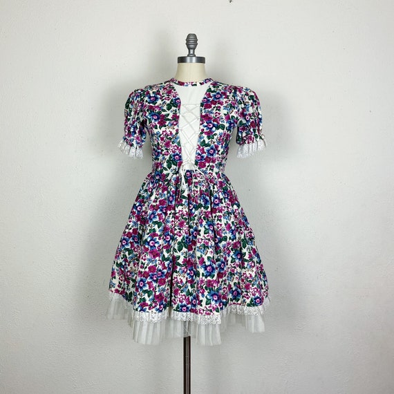 Vintage 1970s Handmade Purple Floral Milkmaid Dres