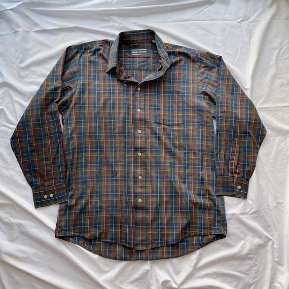 david taylor dress shirts Vintage 90s David Taylor Plaid Button up Shirt Size Large Tall