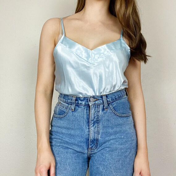 Vintage 1980s California Dynasty Blue Satin Cami W