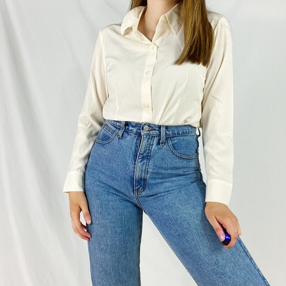 90s Coldwater Creek Blouse Medium Petite Eggshell