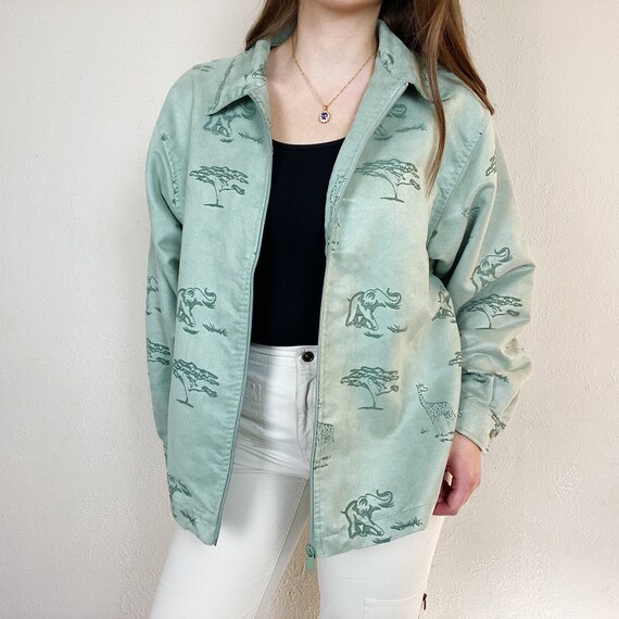 Vintage 1990s Keneth Too! Green Safari Coach Jacke